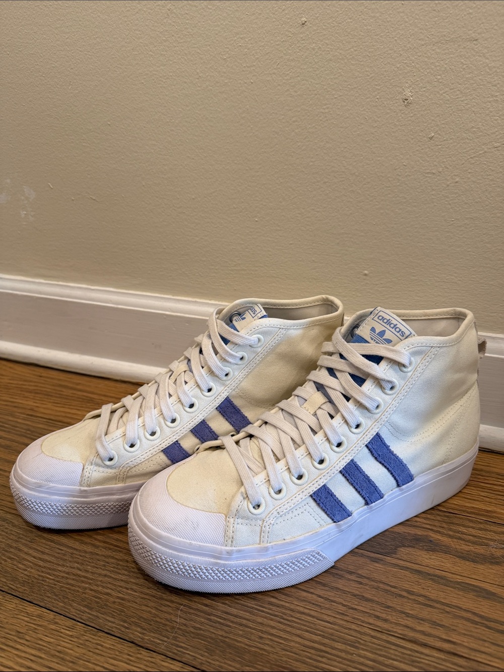 adidas Nizza Mid Platform Blue Fusion White Canvas Sneakers Women 10.5 or Men 9